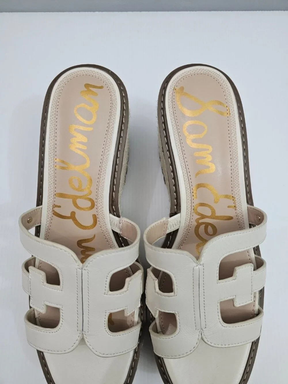 Sam Edelman Laine Platform Wedge Sandal Womens 9.5 Ivory Slip On Lug Sole NEW